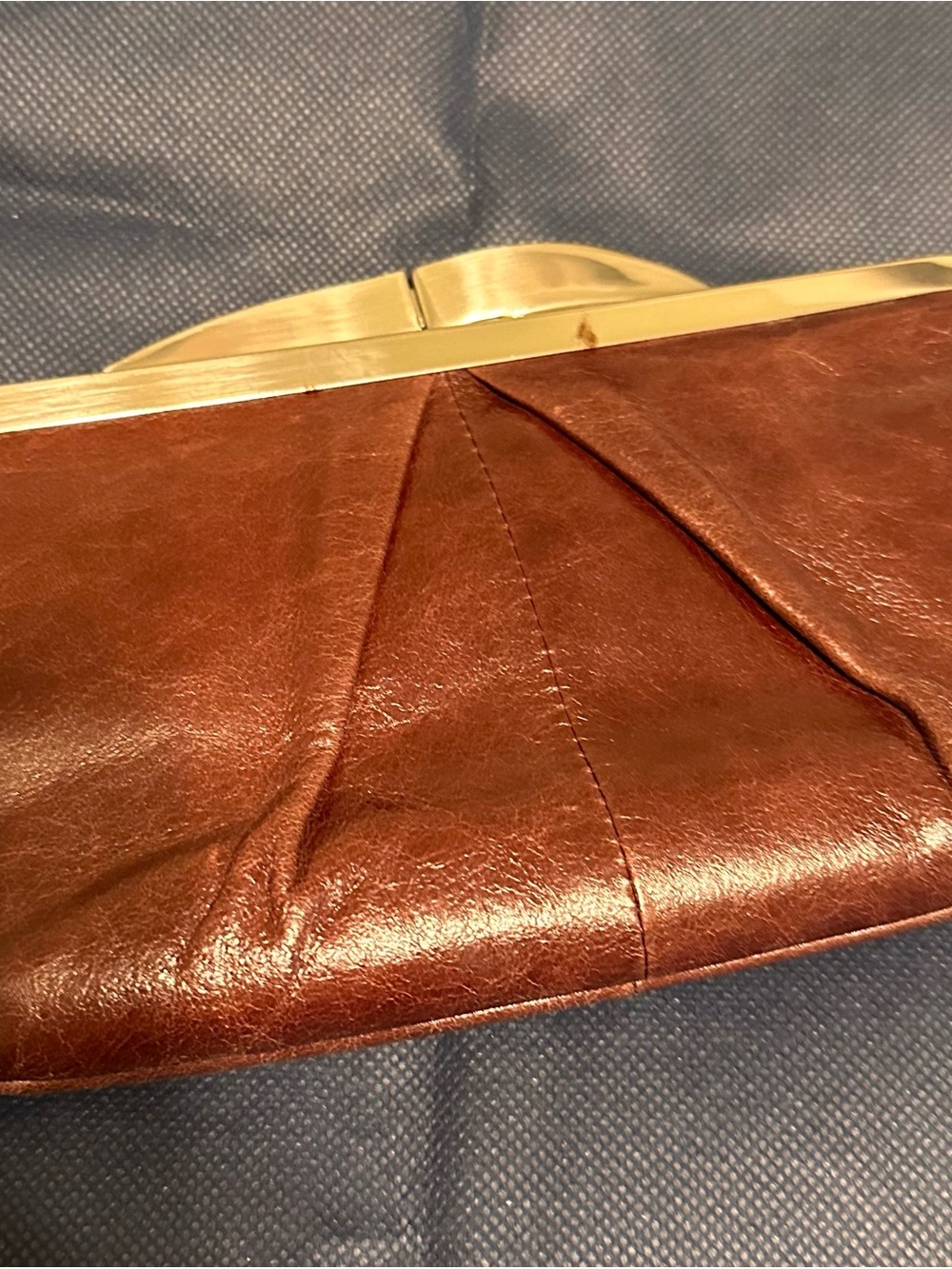 Hobo Brown Leather Women’s Clutch Bag with Silver Frame